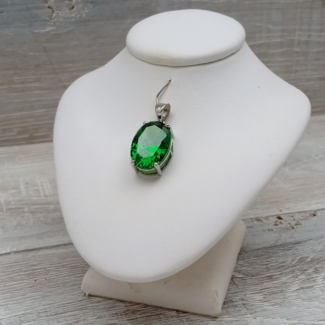 Emerald Pendants (Lab Made) Oval Claw Prong Set - Sterling Silver 13mm x 18mm