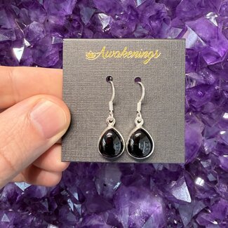 Whitby Jet Teardrop Drop Earrings - Sterling Silver