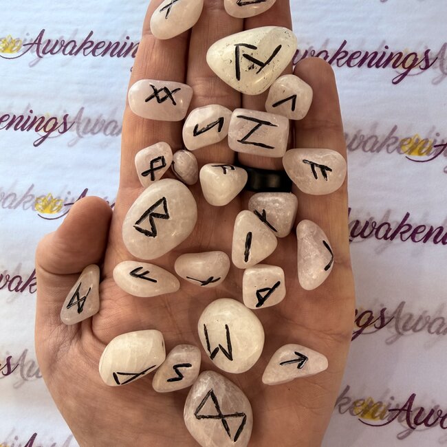 Lavender (Purple) Quartz Tumbled Runes Set - Divination Tool Elder Futhark Casting Nordic Set