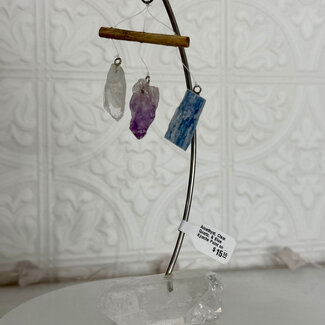 Amethyst, Clear Quartz, & Blue Kyanite Point on Clear Quartz Slab Desk Chime  - 5.5"