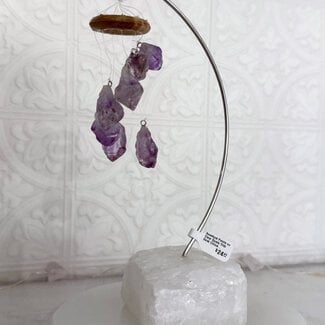 Amethyst Points on Clear Quartz Slab Desk Chime  - 7.5" - 7pc Home Decor Rough Raw Natural