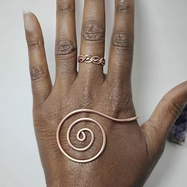 Copper Palm Ring Spiral Cuffs - Adjustable Reiki Handmade Accessories