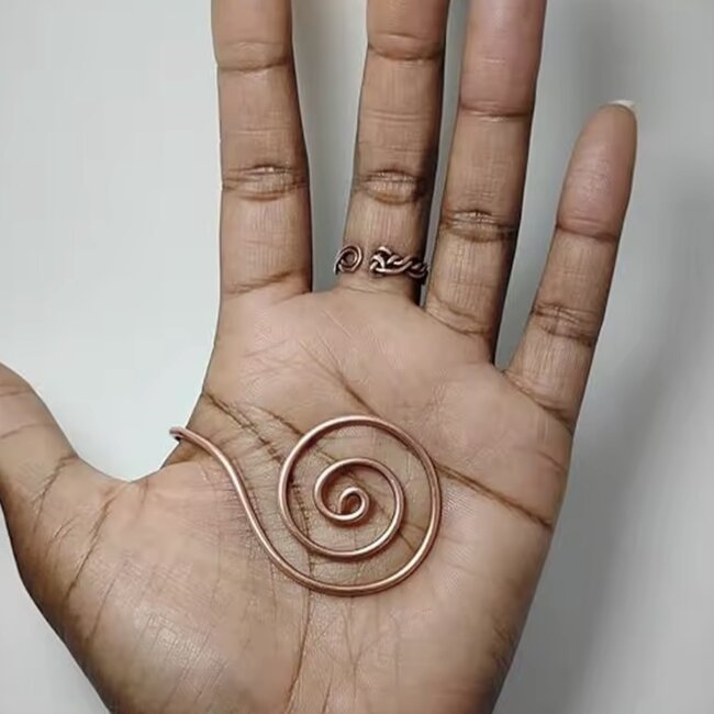 Copper Palm Ring Spiral Cuffs - Adjustable Reiki Handmade Accessories