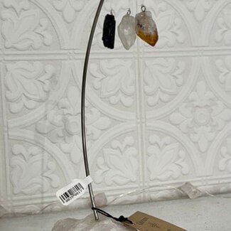 Citrine Black Tourmaline & Clear Quartz on Clear Quartz Base - (Grounding) Desk Wind Chimes 7.5" - Home Decor Rough Raw Natural