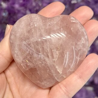 Rose Quartz Puffy Hearts - Polished Small 2.5" Rainbow Inclusions