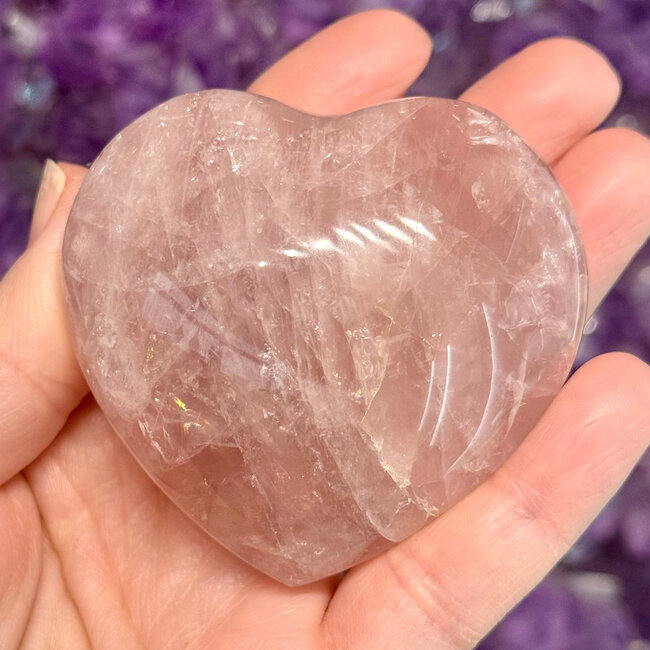 Rose Quartz Puffy Hearts - Polished Small 2.5" Rainbow Inclusions