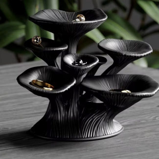 3D Black Multi Tiered Mushrooms Crystal Shelf Display - 4" Storage, Jewelry Shelves Durable Plastic Material