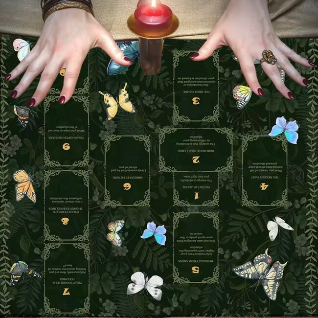 Tarot Celtic Cross Altar Cloth  - Multi Colored Butterflies - Tarot Mat, Divination Table Cover 19"x19"