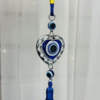Evil Eye Keychains - Heart Blue Fringe Tassel Talisman Key Chain Car Mirror