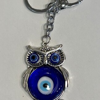 Evil Eye Keychains - Blue Owl - 4-5" Silver Key Chain