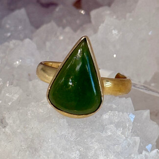 Nephrite Jade Rings - Size 9 Teardrop Bezel Set - 18k Gold Vermeil Over Sterling Silver