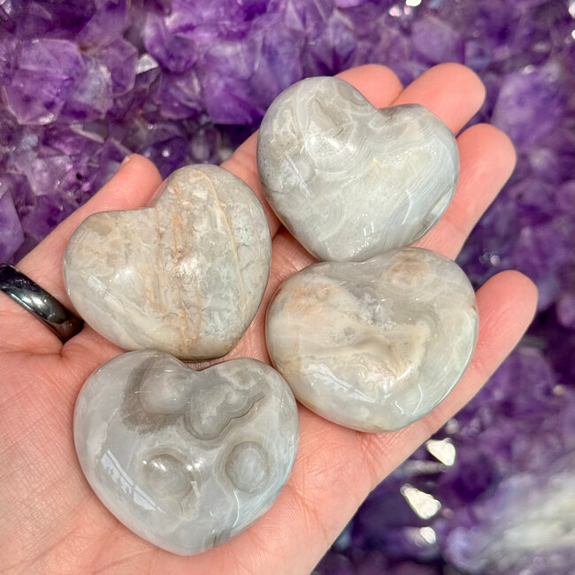Agate Grey (Gray) Puffy Hearts - Medium 1.5 -2"