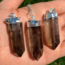 Smoky (Smokey) Quartz Pendants - Point Rough Raw Natural - Silver Plated Cap