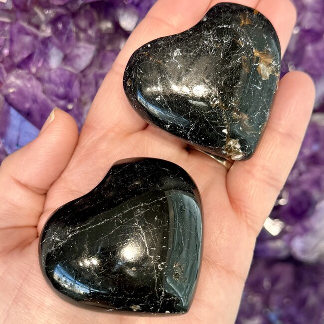 Black Tourmaline Puffy Hearts - Medium