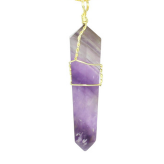 Amethyst Pendants - Wire Wrapped Faceted Points - Gold Plated