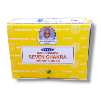 7 Seven Chakra Incense (Dhoop) Cones - 12 Cones in Box - Satya