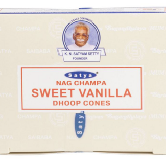 Sweet Vanilla Incense (Dhoop) Cones - 12 Cones in Box - Satya