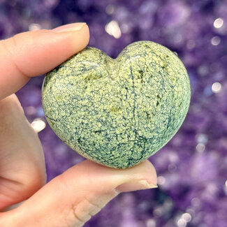 Green Serpentine (Asterite) Puffy Hearts - Large 2"