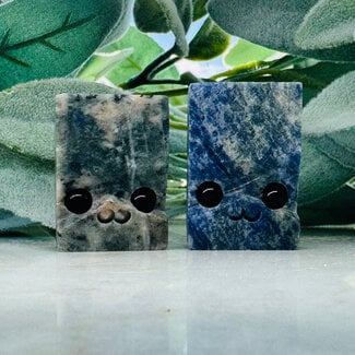 Sodalite Block People Smiley Face Carvings Figurines