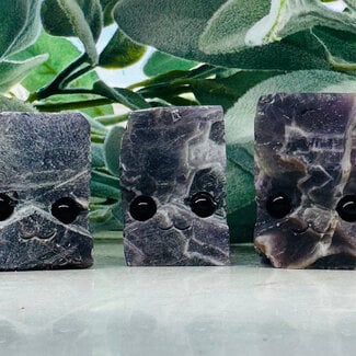 Chevron Amethyst Block People Smiley Face Carvings Figurines