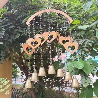 Metal Heart & Bells Hanging - Iron Windchime Wind Chime Outdoor Indoor