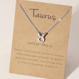 Taurus Necklaces - Silver Plated  (16-18" Adjustable) - Zodiac Sign Pendant Charm Astrology