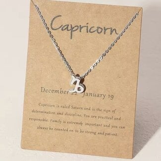 Capricorn Necklaces - Silver Plated  (16-18" Adjustable) - Zodiac Sign Pendant Charm Astrology