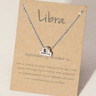 Libra Necklaces - Silver Plated  (16-18" Adjustable) - Zodiac Sign Pendant Charm Astrology