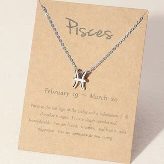 Pisces Necklaces - Silver Plated  (16-18" Adjustable) - Zodiac Sign Pendant Charm Astrology