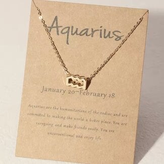 Aquarius Necklaces - Gold Plated  (16-18" Adjustable) - Zodiac Sign Pendant Charm Astrology