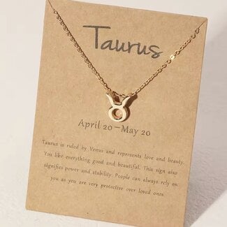 Taurus Necklaces - Gold Plated  (16-18" Adjustable) - Zodiac Sign Pendant Charm Astrology