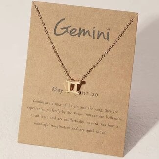 Gemini Necklaces - Gold Plated  (16-18" Adjustable) - Zodiac Sign Pendant Charm Astrology