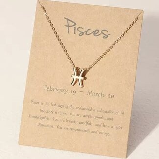 Pisces Necklaces - Gold Plated  (16-18" Adjustable) - Zodiac Sign Pendant Charm Astrology