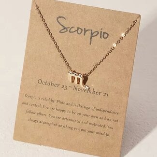 Scorpio Necklaces - Gold Plated  (16-18" Adjustable) - Zodiac Sign Pendant Charm Astrology
