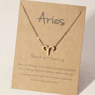Aries Necklaces - Gold Plated  (16-18" Adjustable) - Zodiac Sign Pendant Charm Astrology