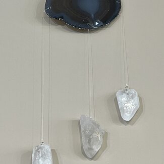 Agate Slab Slice with 3 Clear Quartz Points Windchime
