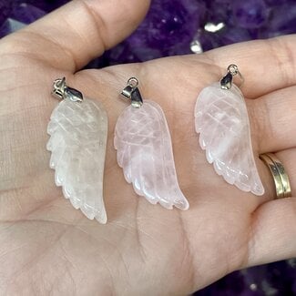Rose Quartz Pendants Angel Wing Feather 1 - 1.5"