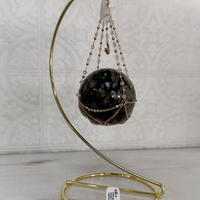 Gold Decorative Hanging Sphere Stand with Moon Charm - 9"