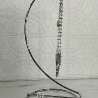 Silver Decorative Hanging Sphere Stand with Moon Charm - 9"