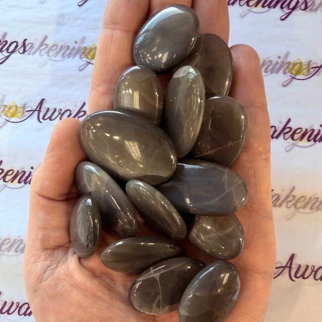 Black Moonstone (AAA Grade) Palm Pillow Pocket Stones - Small