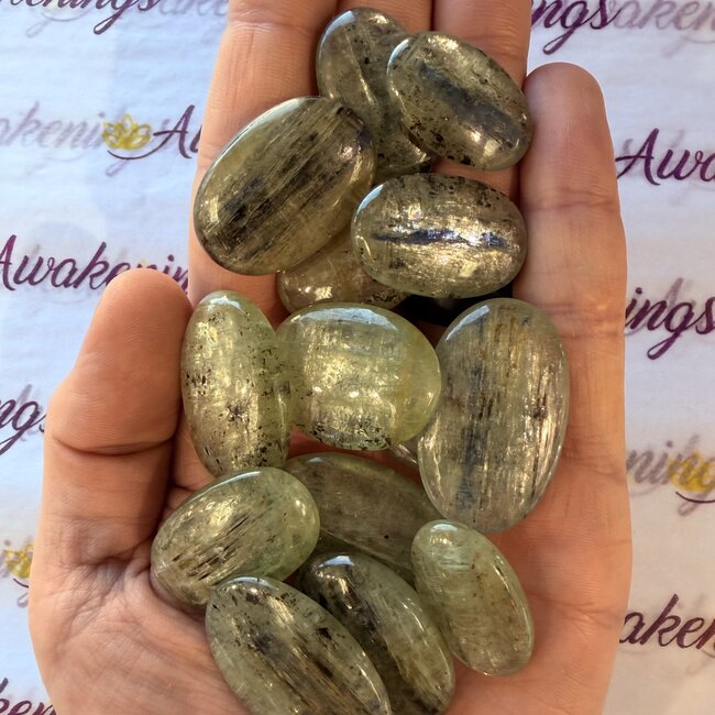 Green Kyanite Palm Pillow Pocket Stone (AAA Grade) - Small