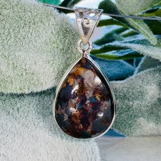 Willemite on Calcite Pendants - Teardrop Pear Bezel Set - Sterling Silver Troostite Silicocalcite Bologna Stone Moresnetite
