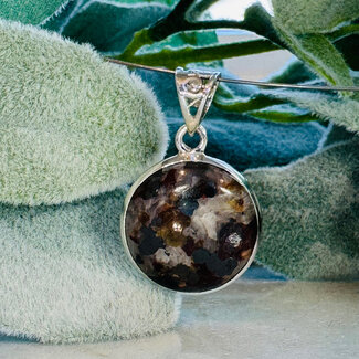 Willemite on Calcite Pendants - Round Circle Bezel Set - Sterling Silver Troostite Silicocalcite Bologna Stone Moresnetite