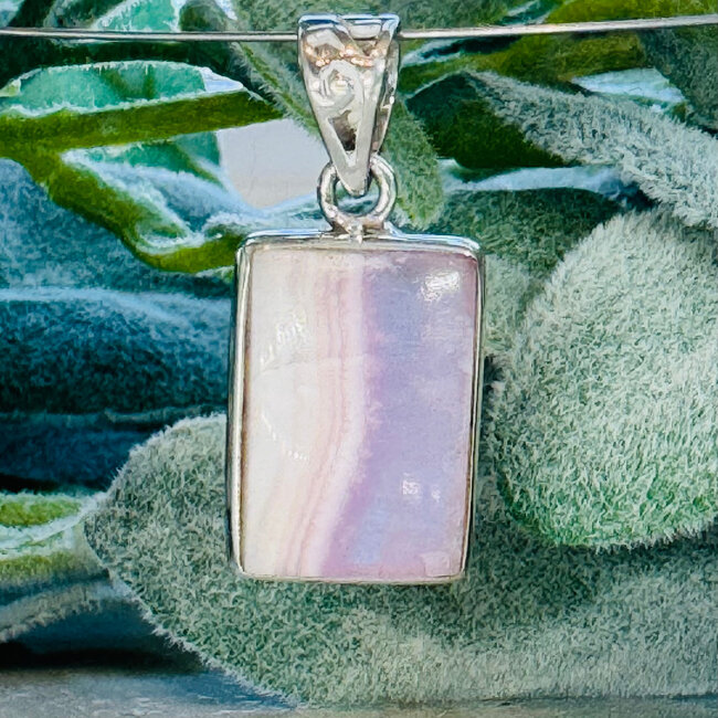 Pink Aragonite Pendants - Rectangle Bezel Set - Sterling Silver
