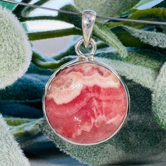 Rhodochrosite Pendants - Round Circle Bezel Set - Sterling Silver