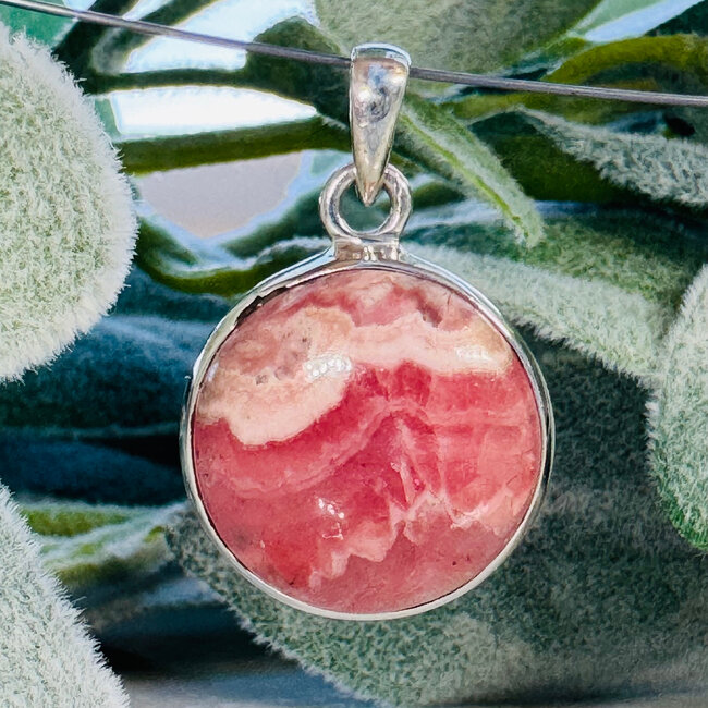 Rhodochrosite Pendants - Round Circle Bezel Set - Sterling Silver