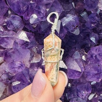 Rhodochrosite Pendants - Wire Wrapped Faceted Points - Silver Plated