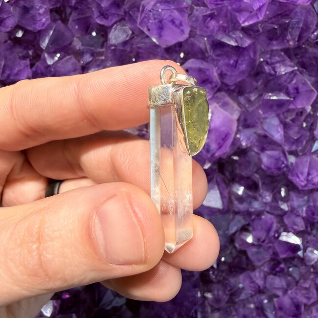 Moldavite & Clear Quartz Pendants - Rough Point