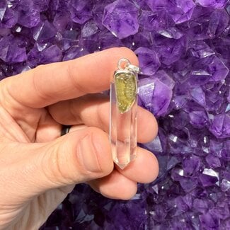 Moldavite & Clear Quartz Pendants - Rough Point