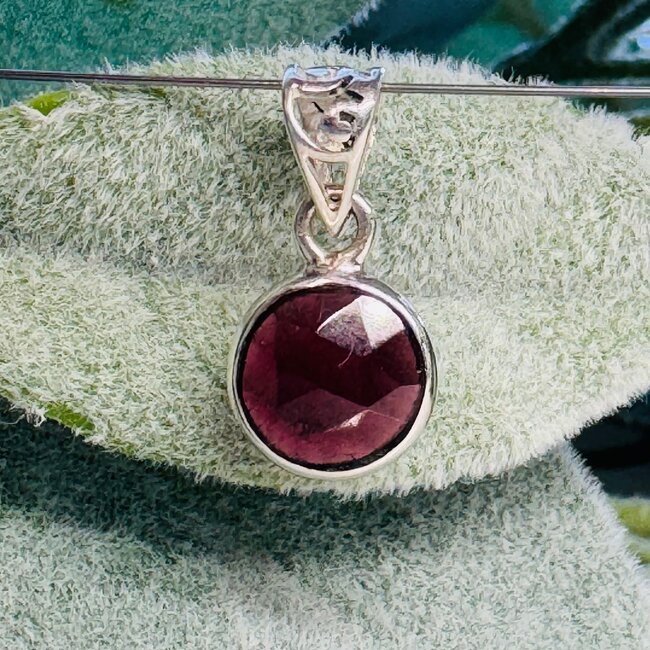 Rhodolite Garnet Pendants - Round Circle Faceted Bezel Set - Sterling Silver